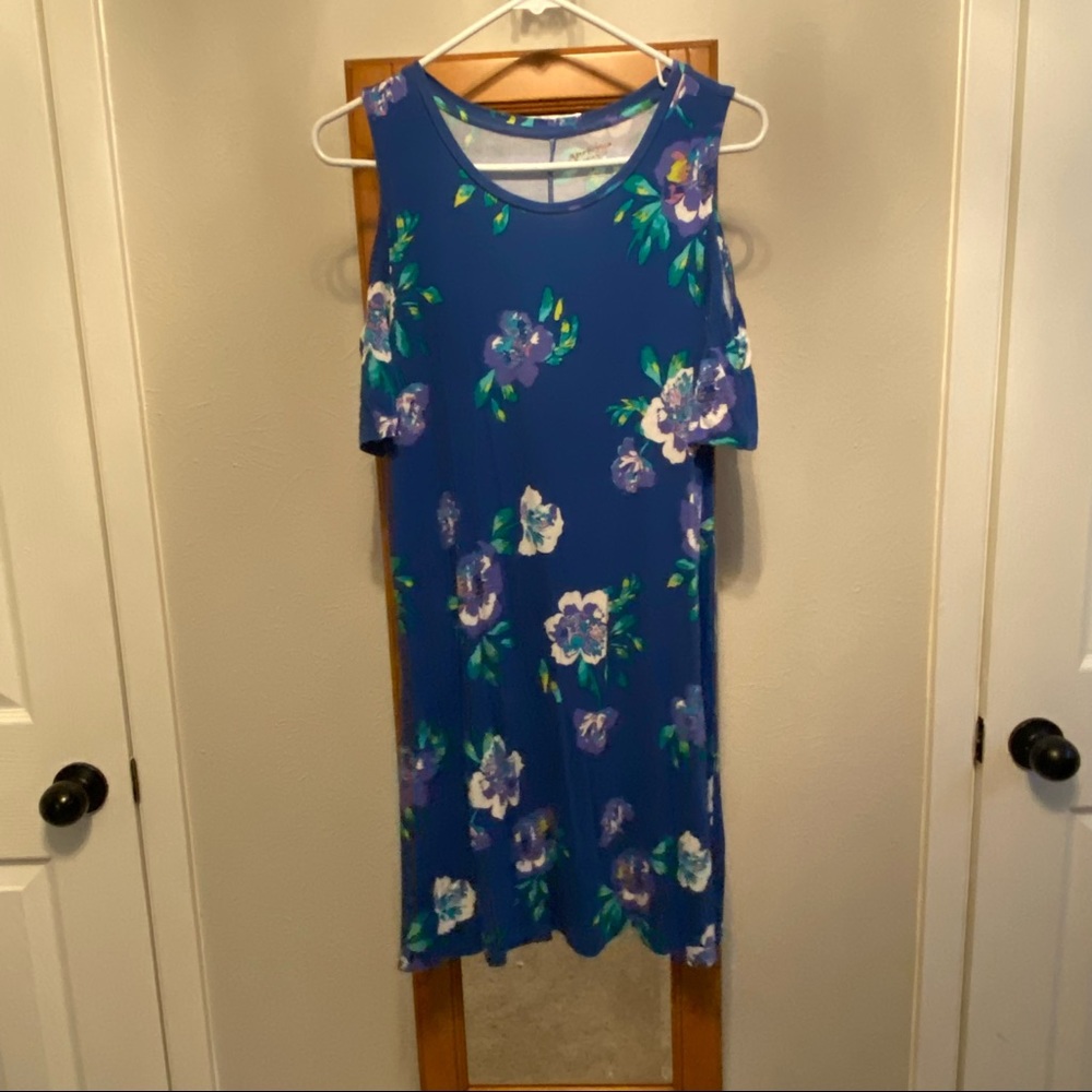 Blue floral cold shoulder dress
